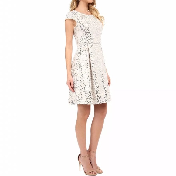 NWT Calvin Klein Sequin Ivory Lace Sheath Dress 6 - Picture 2 of 9
